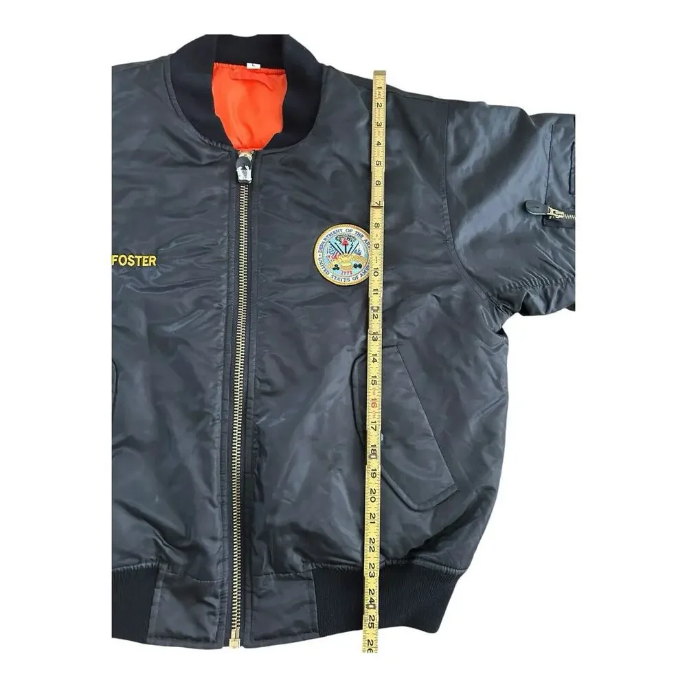 Vintage MA-1 Rothco Ultra Force Jacket Large Black Army Flyer Patches Bomber‎